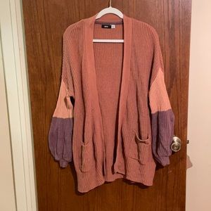 BDG Colorblock Open Front Cardigan in Rose and Purple